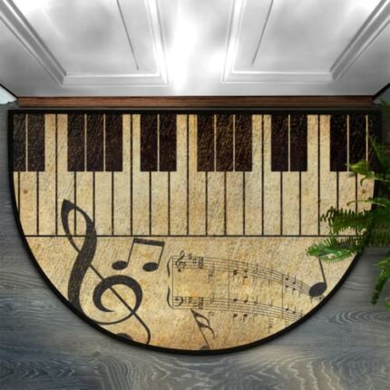 Half Round Door Mat,Retro Vintage Music Note Non Slip Absorbent Entrance Doormat, Welcome Mat for Front Door, Low-Profile Semi Circle Floor Mats