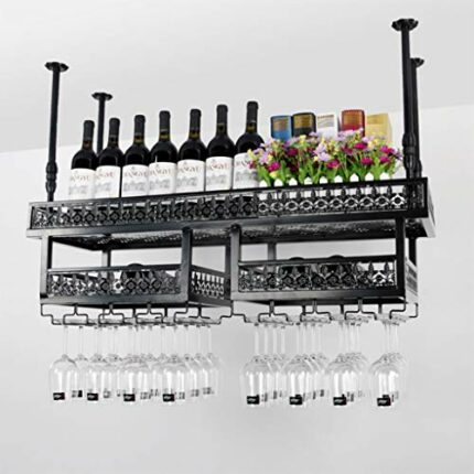 PIBM Kitchen Wine Rack Upside down Home Bar Creative Goblet Rack Hanging European Wine Cabinet Assembly Wine Rack J111, Black , 100*31cm