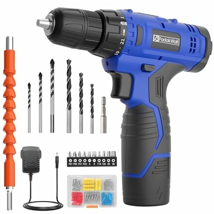 FADAKWALT 12V Cordless Drill Driver, Battery Cordless Drill Kit, 3/8” inch Keyless Chuck, Blue Electric Screwdriver, 21+1 Torque Setting, Combi D