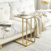 YMYNY C Shaped End Table, Tempered Glass Snack Side Table for Small Space with Metal Frame, Narrow Couch Table, for Living Room, Bedroom, Modern
