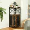 JKsmart Corner Bar Cabinet with Glass Holder,Industrial Wine Cabinet with Mesh Door,Wine Cabinet with Adjustable Shelf,Home Bar for Liquor and Wi