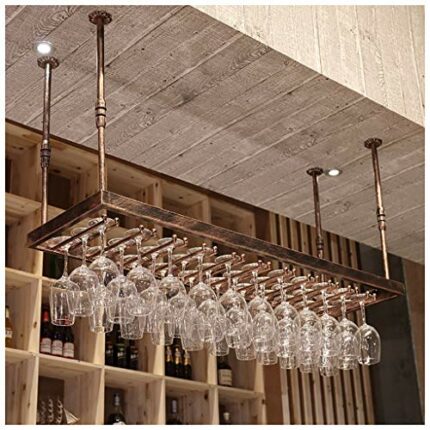 Stylish Simplicity Industrial Simple Wine Glass Hanger Bar Floating Stand Adjustable Kitchen or Office Cutlery Bottle Holder Vintage Iron Inverte