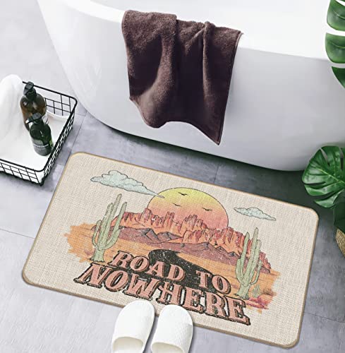 Lacosu Retro Western Wild West Road to Nowhere Sunset Cactus Door Mat Doormat,17"X30" Decorative Home Indoor Outdoor Patio Entry Door Mat, Wester