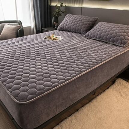 FKSDHDG Thick Quilted Mattress Cover Winter Plush Double Bed Fitted Sheets Sheet Pad Cover (Color : Argento, Size : 90x200x30cm)
