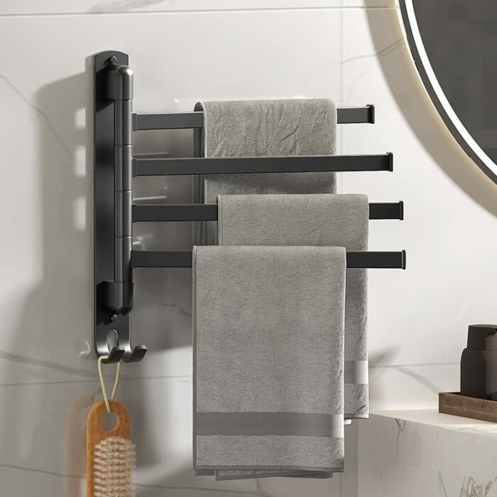 Towel Bar, Upgraded Swivel Towel Rack Aviation Aluminium Four in ONE Towel Racks for Bathroom Space Saving Swing Out 180° Rotation Towel Hanger H