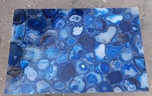 Gifts And Artefacts 30 x 72 Inches Marble Dining Table Top Blue Agate Stone Epoxy Art Kitchen Slab to add Luxury Look in Your Hotel