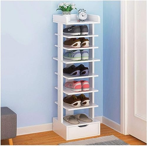 KRHINO Shoe Rack 8 Tier Shoe Rack With Drawer Modern Shoe Cabinet Home Furniture Hallway Vertical Space-saving Shoe Storage (Color : Sandalwood)