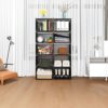 JIUYOTREE 6-Tiers Portable Bookshelf with Fabric Cloth at Back, 10 Cube Closet Storage Organiser Bookcase, Living Room,Study Room,Bedroom, Black