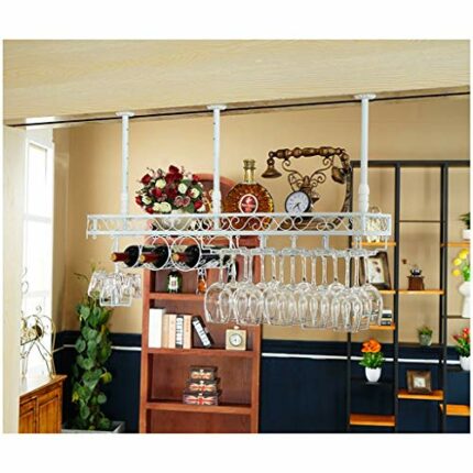 Stylish Simplicity Wine Rack Creative Display Stand Ceiling Wine Rack Household Goblet Rack Vintage Wrought Iron Wine Rack - Restaurant Kitchen B