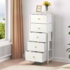 YITAHOME Chest of Drawer with 5 Drawers PU Leather Storage Drawers Dresser Vertical Chest Sturty Metal Frame for Bedroom Living Room Hallway Nurs