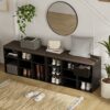 DINZI LVJ Shoe Bench, 9 Cubbies Shoe Organizer for Entryway, Storage Bench with Cushion, Cubby Shoe Rack with Adjustable Shelves for Living Room,