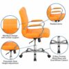 Flash Furniture Mid-Back Vinyl Executive Swivel Office Chair with Chrome Base and Arms, Orange, Set of 1