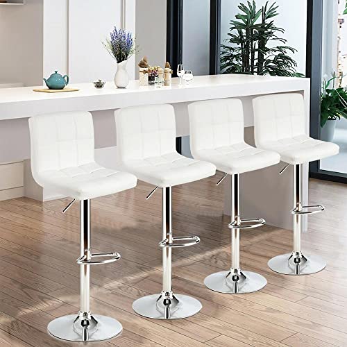 LUKEO Set of 4 Adjustable Bar Stools PU Leather Swivel Kitchen Counter Pub Chair (Color : 3-pack, Size : Light Grey)