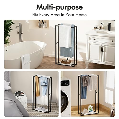 KES Free Standing Towel Rail with Marble Base 97CM, Bathroom Towel Rack 2 Tier Towel Holder Towel Stand Matte Black, BTH502-BK