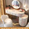 baceyiove Dressing Table,Dressing Table with LED Lights Mirror White/PinkModern Bedroom Furniture Dressing TableDressing Table,with Mirror and St