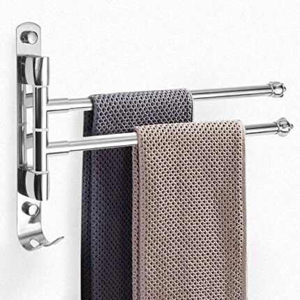 bowarepro Swivel Towel Rail 304 Stainless Steel Towel Rail Wall Mounted 30CM Chrome 2-Arm Swivel Towel for Bathroom Kitchen