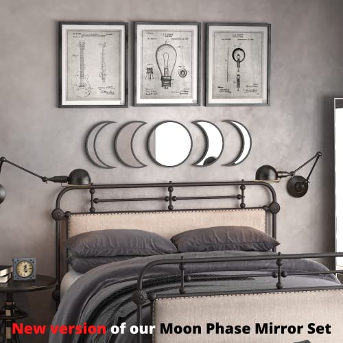Black Magic Witch Moon Mirror - 5Pcs/Set Wall Decoration Non Glass Acrylic Mirror - Moon Phase Wall Hanging Art Great Addition to Gothic Decor fo