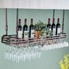 EMISOO Ceiling Wine Glass Rack, Hanging Wine Glass Rack, Ceiling Mount Metal Wine Glass Holder with Display Shelf,Height Adjustable Hanging Wine