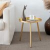 AOJEZOR Round Side Table, Metal End Table, Nightstand/Small Tables for Living Room, Accent Tables Cheap, Side Table for Small Spaces (White & Gol