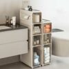 Toilet Side Storage Cabinet, Narrow Bathroom Floor Cabinet with 4 Drawers and Casters Freestanding Slim Drawer Storage Tower Easy Pull Handle for