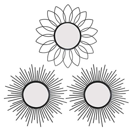 Katrawu Metal Wall Mirrors Set of 3, 12in Circle Vintage Mirror Wall Art Decor, Modern Classic Hanging Wall for Home Decor (A-Black)