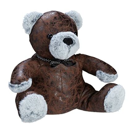 Relaxdays Bear Doorstopper, Decorative Floor Bumper, Standing Faux Leather Door Stop, Brown/Grey, 28 x 29 x 23 cm