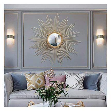 WLABCD Mirror Sunburst Wall Mirror, 3D Large Round Metal Starburst Decorative Wall Mirror, Dining Room, Living Room,Porch Decorative Hanging Mirr