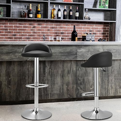 Warmiehomy Set of 2 Bar Stools Black Bar Chair Breakfast Dining Stool Chair for Kitchen Island Counter Luxury PU Leather,Adjustable Swivel Gas Li