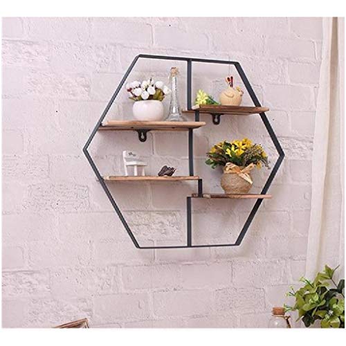 KXDCZ Iron Wine Rack- Living Room Bedroom Shelf Storage Rack Wine Rack Storage Rack, Wrought Iron Solid Wood Hexagonal Decorative Frame Design
