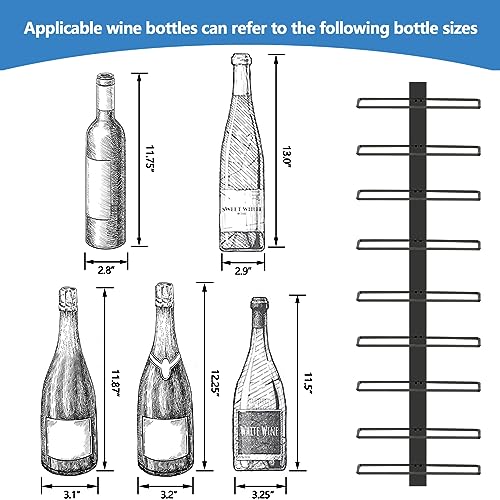 C&AHOME Wall Mounted Wine Rack, 9 Bottle Wall Mounted Wine Rack, Adjustable and Separable Metal Hanging Wine Bottle Holder, Freely Wall Wine Rack