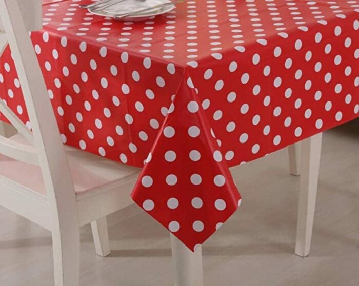 Vinylla Polka Dot Red Easy Wipe Clean PVC Tablecloth (Round(Dia.160cm))