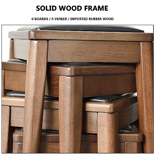 Bar Stools, Solid Wood Saddle Kitchen Stools with PU Leather Cushion Counter Height Barstools with Wooden Base for Kitchen Dining Cafe