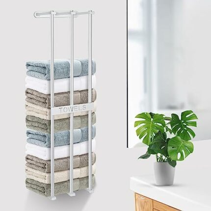 Towel Rack Wall Mounted, LAFEALO Silver Towel Rack for Bathroom, Bath Towel Holder,Bathroom Organizer, Bathroom Towel Storage,Washcloths in Small