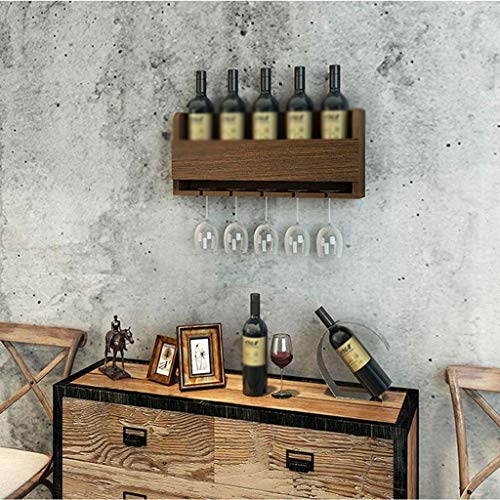 CZDYUF Wine Rack Wall Mounted Up to 5 Bottles Wine and 6 Glasses Storage Holder with Wood Books Shelf for Bar Home Kitchen