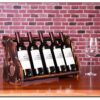Countertop Triangle Shape Bamboo Wood Wine Rack - Table Top Wine Bottle Storage Slots for 5 Bottles 5 Wine Glass Rack Hanging Cup Holder -Free St