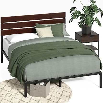 ZINUS Figari 31 cm Sustainable Bamboo and Metal Platform Bed Frame with Slatted Headboard | Steel Slat Support | Easy Assembly | King | Beautiful