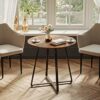 Rolanstar Dining Table Rustic Round Table with Metal Legs for Kitchen Living Room Coffee Table Bristro Table for Cafe/Bar