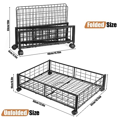 Kmise Underbed Storage With Wheels,2 Pcs Metal Under Bed Storage Containers For Bedroom Clothes Blankets Toy Book Bedding Shoes Storage Organizer