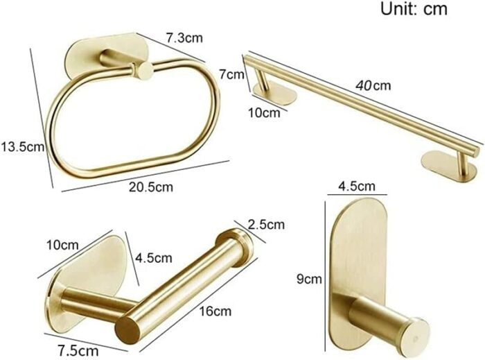 RAKUTE Towel Bar Brushed Gold Bathroom Hardware Set, Paper Holder Towel Rack Robe Hook, Stainless Steel Bath Towel Bar Bathroom Accessories Towel