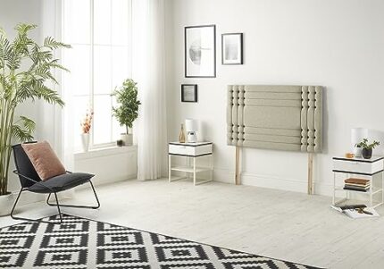 Somnior Beds Bed Centre Flexby Diamante Small Single 82cm Linen Wheat Headboard With Wooden Struts
