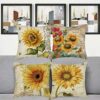 4 Sets Flower Cushion Covers Decorative Throw Pillow Cover Square Pillowcase for Home Bed Sofa Car Outdoor Garden Decor 45 x 45cm (18x18, Sunflow