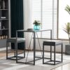 DINGZZ 3 Piece Dining Table Set, Dining Set for 2, Table and 2 PU Stools, Walnut Color & Gray Dining table and Chairs