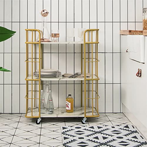 FEER Kitchen Shelf Wheels Trolley Bathroom Gap Rack Sundries Storage 3-Tier Storage Utility Cart Gold Rolling