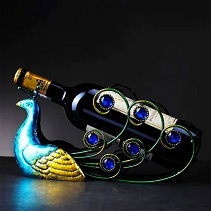 SOBLUING Peacock Tabletop Wine Rack - Wine Bottle Holder - Tabletop Decorative Wine Rack - Metal Sculpture Wine Rack for Home or Kitchen Decorati