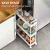 SOLEJAZZ 3-Tier Storage Trolley Cart Slide-out Slim Rolling Utility Cart Mobile Storage Shelving Organizer for Kitchen, Bathroom, Laundry Room, B