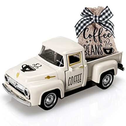 Huray Rayho Coffee Decor for Coffee Bar Metal Truck with Coffee Beans Burlap Sack Vintage Pickup Farmhouse Coffee Station Tabletop Tiered Tray De