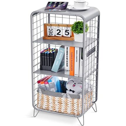 APEXCHASER End Table,Metal Side table,4-tier Sofa Table with Storage Shelf,Nordic Style Nightstand for Bedroom,Adjustable Middle Board,No Screws