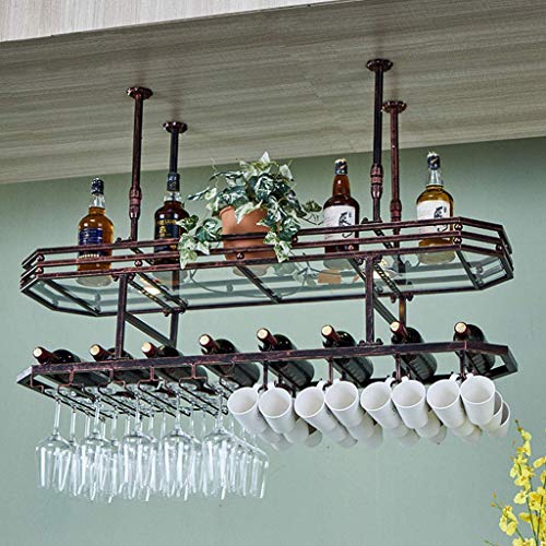OUSIKA Wine Racks,Household Wine Shelf Cup Holder- Adjustable Height Ceiling Mounted Hanging Wine Bottle Holder Metal Wine Glass Rack Goblet Stem