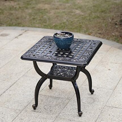 Mandolin Outdoor Patio Table,Rust -Resistant Cast Aluminum Side Table,Weather Resistant End Table，Coffee Table， Perfect for Patio, Backyard Or Ga