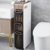 OPSREY Narrow Bathroom Storage Cabinet with Drawer, Large Capacity Tall Slim Bathroom Floor Cabinet with Plastic Drawers and Casters Vertical Sto